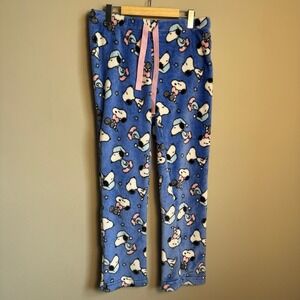 Peanuts Snoopy Fleece Pajama‎ Pants Blue Drawstring Sleepwear Women's Size M